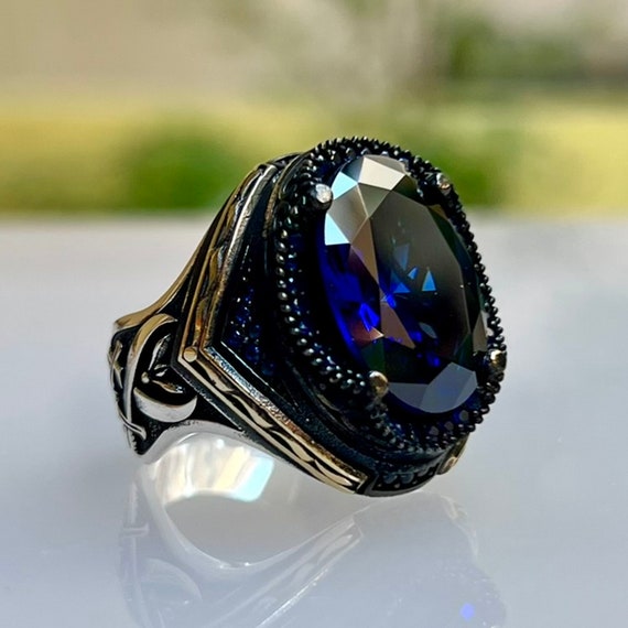 Buy Purple Tourmaline and Sapphire Gem Stone, Turkish Handmade Silver Men  Ring , Ottoman Mens Ring, Gift for Him, 925k Sterling Silver Online in  India - Etsy