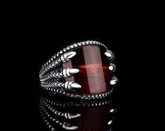 Men's Ring Turkish 925 Sterling Silver Handmade Jewelry Red Garnet Stone All Size