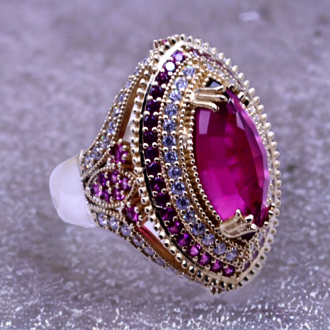 Turkish Handmade 925 Sterling Silver Authentic Jewelry Red Zircon