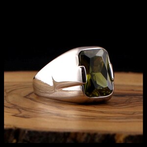 Turkish Handmade Jewelry 925 Sterling Silver Peridot Square Men's Ring gift for him