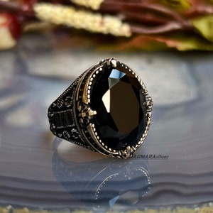 Turkish Handmade Jewelry Sterling 925K Silver Onyx Black Stone Men's Ring All Size,Gift for Men