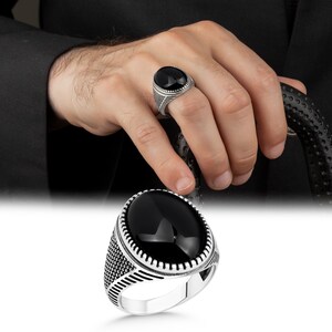 Men's Ring 925 Sterling Silver Turkish Handmade Jewelry Black Onyx Stone All Size Gift for him