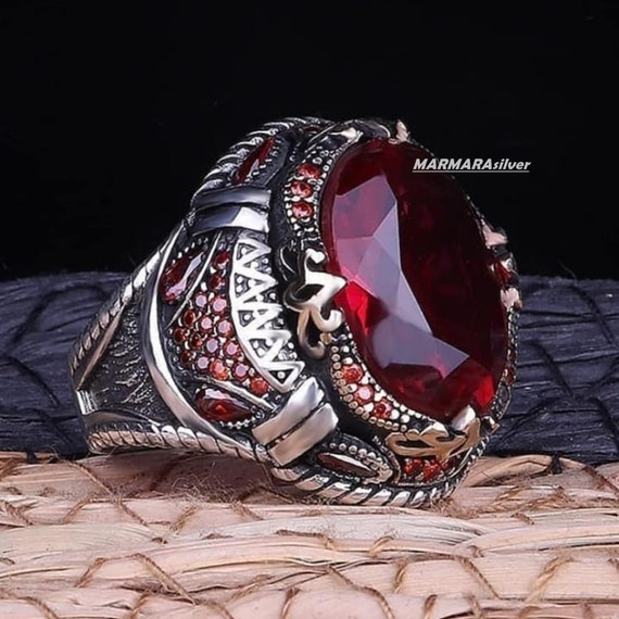925 Sterling Silver Turkish Handmade Jewelry Ruby Men's - Etsy