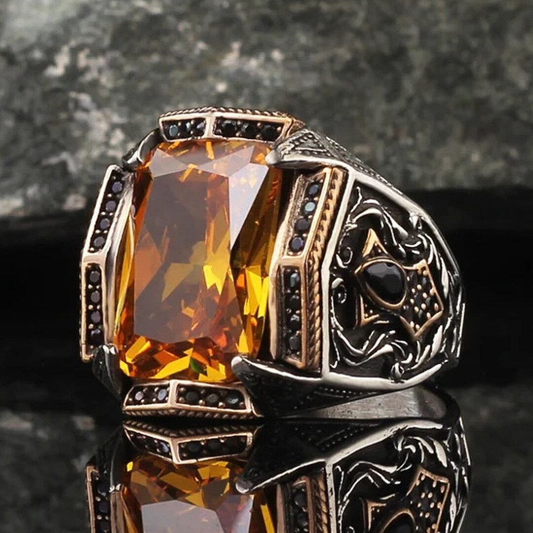 Men's Ring Turkish 925 Sterling Silver Handmade Jewelry Citrine Stone ...