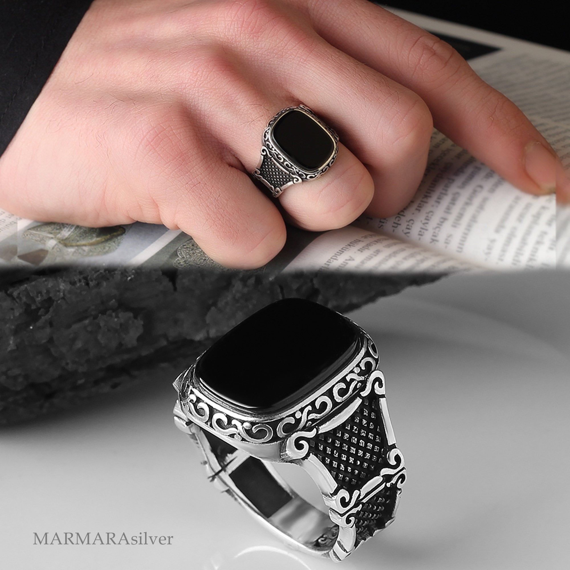 925 Sterling Silver Turkish Handmade Jewelry Onyx Black