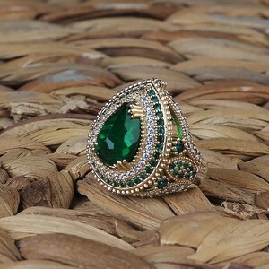 Turkish Handmade 925K Sterling Silver Jewelry Natural Zircon Green Stone Women's Ring All Size, Authentic Hurrem Sultan ring, Gift for Women