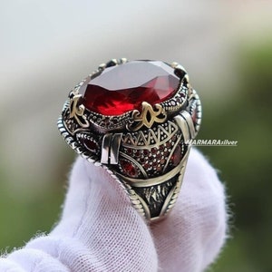 925 Sterling Silver Turkish Handmade Jewelry Ruby Men's Ring All Size ...