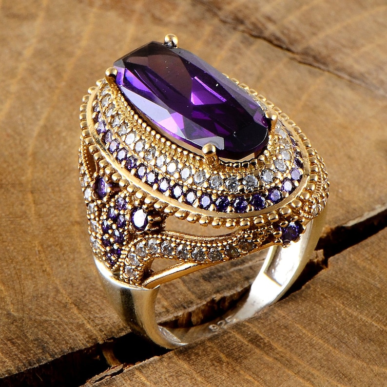 Turkish Handmade 925 Sterling Silver Authentic Jewelry Amethyst Lady Ring