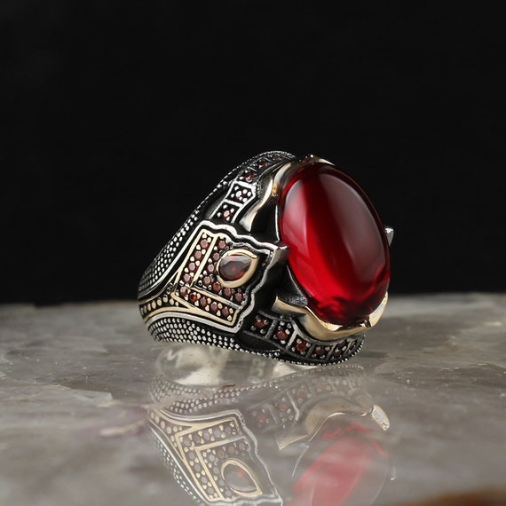 Turkish Handmade 925 Sterling silver Jewelry Ruby Men's | Etsy
