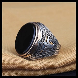 Turkish Handmade Jewelry 925 Sterling Silver Onyx Men's Ring All Size,Gift for him