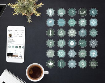 Blue Green Instagram Highlight Icons, Adventure Theme (Digital Download)