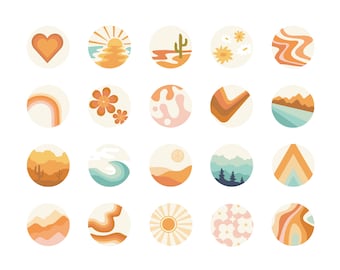 Retro 70s Instagram Highlight Icons, Abstract Rainbow App Covers (Digital Download)