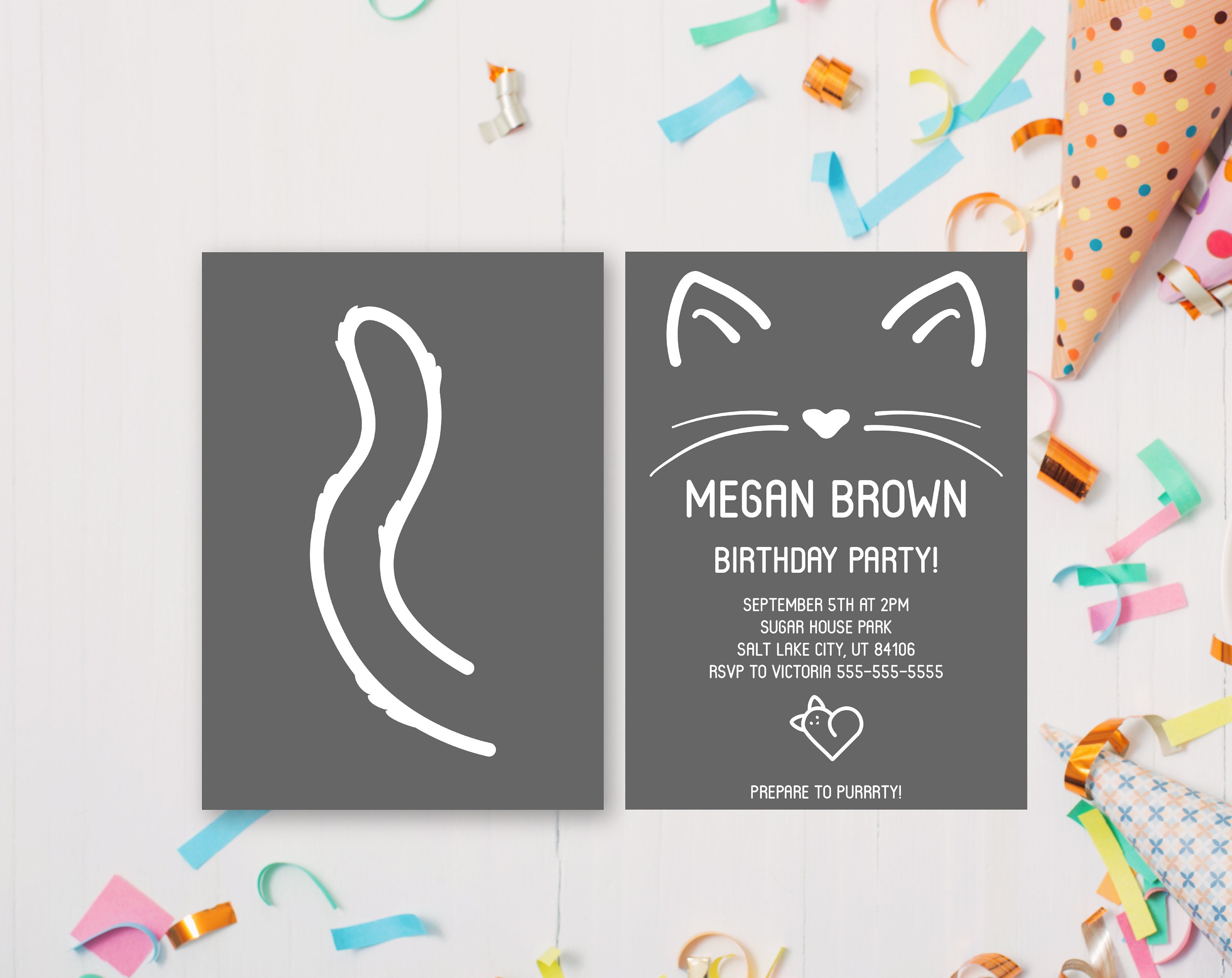 Cat Birthday Invitation Printable Template Cat Themed Party - Etsy España