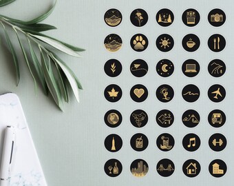 35 Instagram Highlights / App Icons Black & Gold, Photographer, Outdoors, Adventure, Travel, Vlogger Boho Bundle