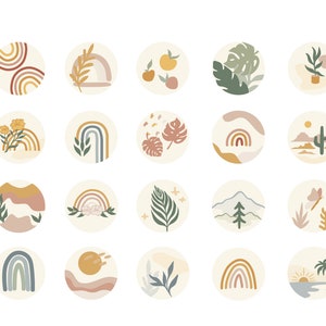 Bundle of 20 Instagram Highlights / App Icons, Plants and Rainbow Abstract, Boho Covers, Earthy Neutral, bohemian, Hand drawn Icons