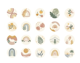 Boho Instagram Highlight Icons, Plants, Rainbows (Digital Download)