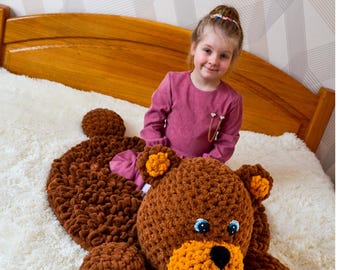 Alfombra infantil personalizada con osito de peluche: decoración infantil mullida con temática de bosque, alfombra personalizada para bebé, regalo adorable con temática animal para niño o niña.