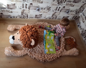 Decorazioni per la cameretta del bambino, tappeto da gioco con leone in peluche, decorazioni per la cameretta a tema giungla