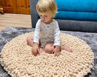 Tappeto rotondo moderno, arredamento montessori per cameretta scandinava