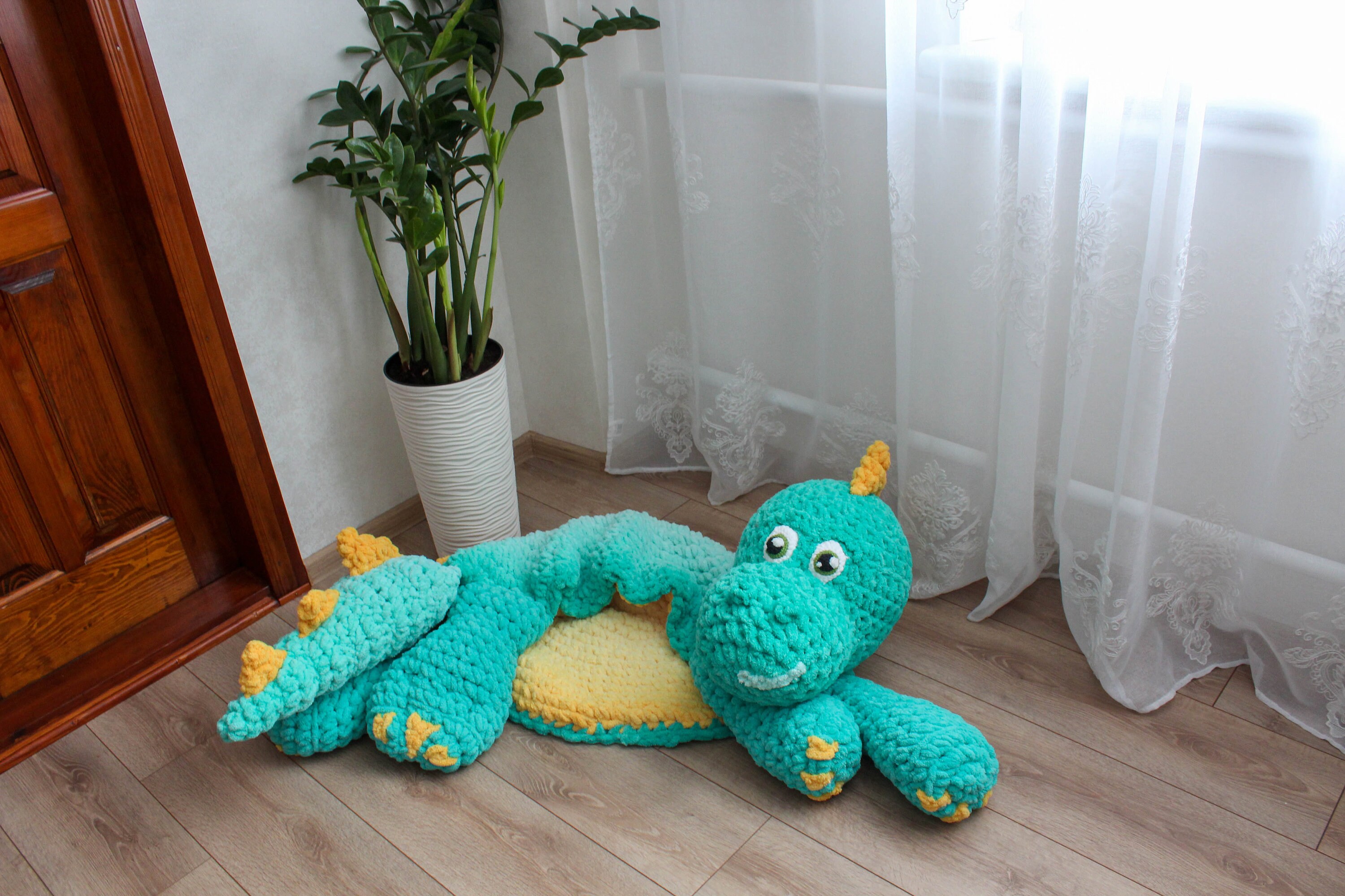 Big green dinosaur nursery rug. Hypoallergenic carpet for baby Etsy