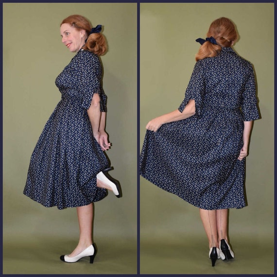 Amazing 1950s Rustly Silk Polka-Dot Day Dress by … - image 1