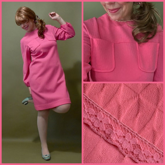 Super Cute Yummy Pink 1960s Beaded Mod Style Day … - image 2