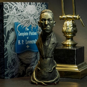 Hand Sculpted H.P. Lovecraft Resin Bust - Bronze Paint