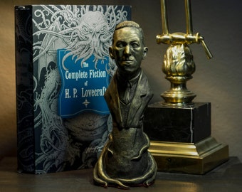 Hand Sculpted H.P. Lovecraft Resin Bust - Bronze Paint