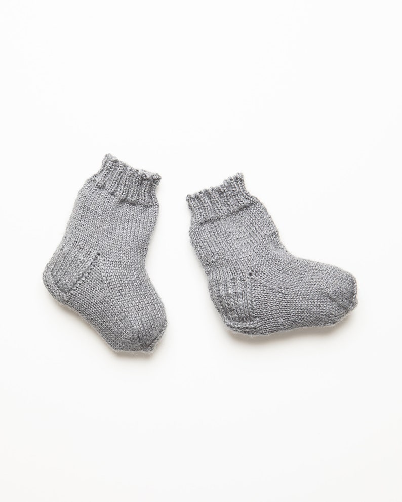 Dark grey alpaca and silk yarn socks for babies, silk and alpaca wool toddler socks, nordic design socks for babies, unisex socks for kids. image 2