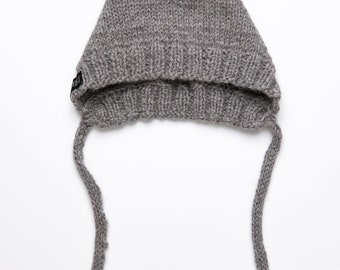 Unisex alpaca wool bonnet for infants, gender neutral bonnet for baby girl and baby boy, ergonomic hat for toddlers,Nordic design bonnet