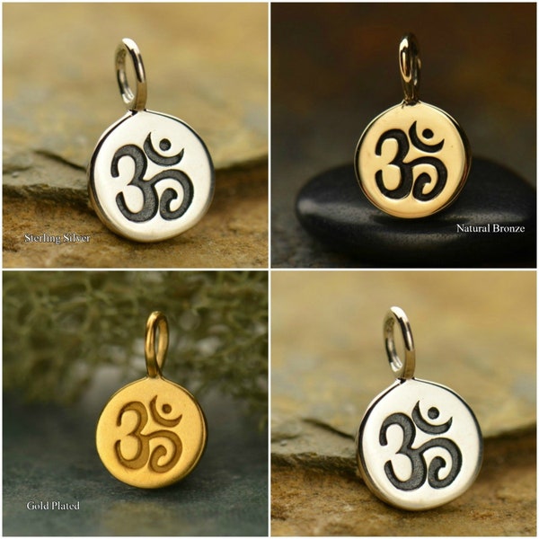 Sterling Silver Small Round Charm with Etched Om, Ohm Symbol Charms, Sterling Silver Ohm Symbol Charm, Round Ohm Charm