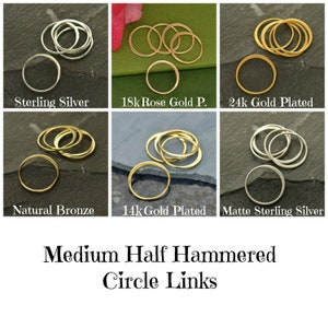 Medium Half Hammered Circle Links, 15mm, Jewelry Links, Round Circle Links, Charm Link, Circle Charm Link, Silver Circle Link