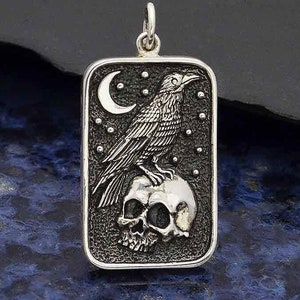 Animal/Insect CharmsSterling Silver Skull and Raven Pendant, A4195