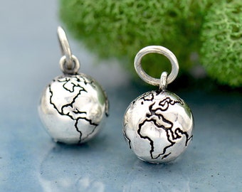 35% Off Sale No Coupon Needed Sterling Silver 3D World Charm, Round World Charm, Whole World Charm