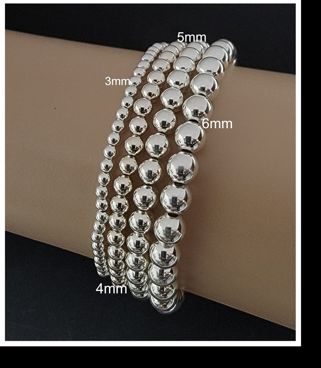 Sterling Silver Beaded Stretch Bracelets, 6mm, 5mm, 4mm, 3mm, Sterling Silver Bead Bracelet ...