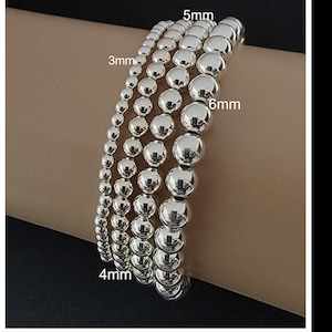 Sterling Silver Beaded Stretch Bracelets, 6mm, 5mm, 4mm, 3mm, Sterling Silver Bead Bracelet, Silver Bead Stretch Bracelet