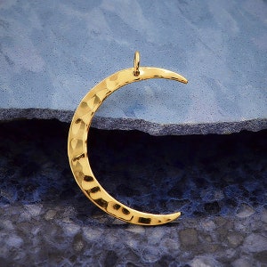 SAVE BIG -14K Shiny Gold Plated Hammered Crescent Moon Charm