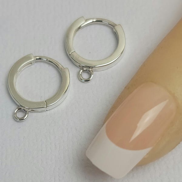 SALE - Sterling Silver Plain Huggie Hoops with Loop 14x11mm