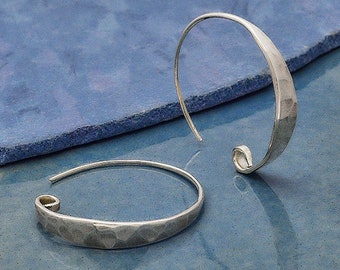 Sterling Silver Hoop Ear Wire with Hammered Front - Small Hammered Hoops, Large Hammered Hoops, Earrings, Jewelry Supplies