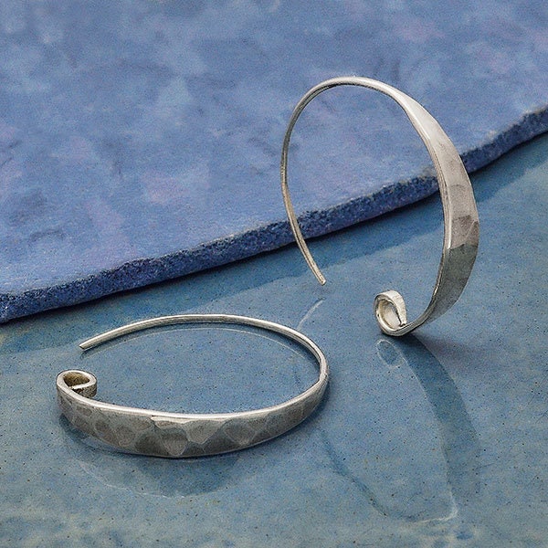 Sterling Silver Hoop Ear Wire with Hammered Front - Small Hammered Hoops, Large Hammered Hoops, Earrings, Jewelry Supplies