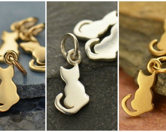 SAVE - Tiny Sitting Cat Charm, Sterling Silver, Pet Lover Charm, Bronze, Gold Plated