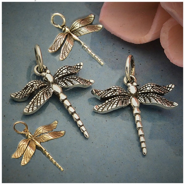 Sterling Silver Detailed Dragonfly Charm, Dragonfly Charm, Small Dragonfly Charm, Medium Dragonfly Charm