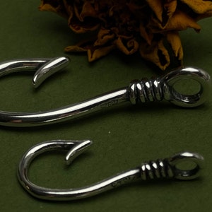 SAVE BIG -Nautical Fishhook Pendant, Sterling Silver Coiled Fishhook Pendant, Large, Medium