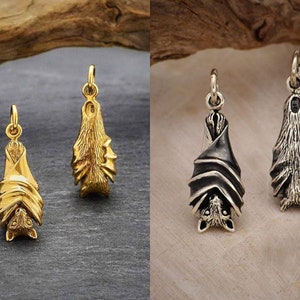 SAVE BIG -Animal/Insect CharmsSterling Silver Hanging Bat Charm, Natural Bronze Hanging Bat Charm, Bat Charm