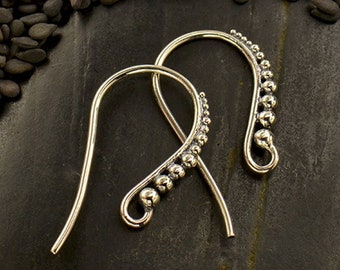 Sterling Silver Ear Wire - Short Granulated Ear Hook - Earring Findings, Earring Parts, Jewelry Supplies, Earring Hooks