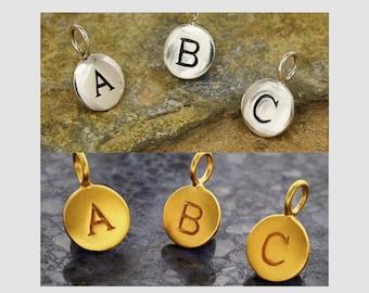 Initial Disc Charms - Initial Jewelry, Charms, Stamped Initials, Sterling Silver, Gold Plated, Natural Bronze