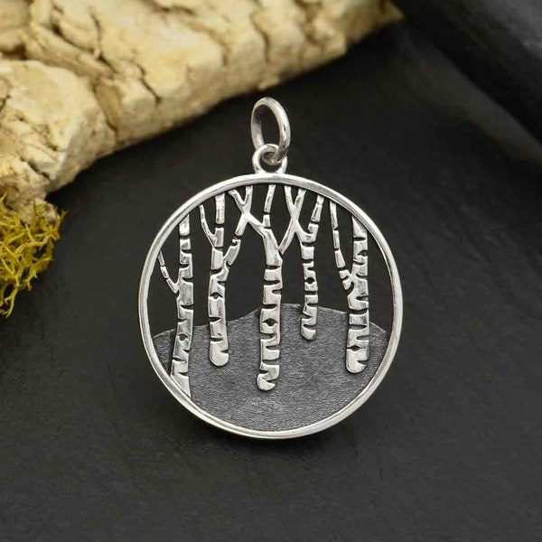 35% Off Sale No Coupon Needed Sterling Silver Birch Tree Forest Pendant, Tree Charm