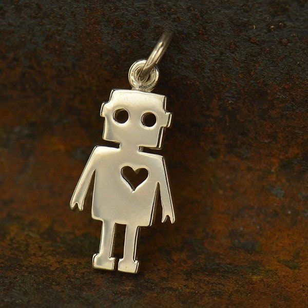 35% Off Sale No Coupon Needed Robot Charm, Sterling Silver Cut Out Robot Charm - Fantasy Charms, Tin Man Charm