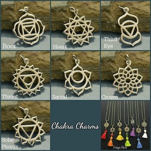 35% Off Sale No Coupon Needed Sterling Silver Chakra Charms - Throat, Solar Plexus, Root, Crown, Third Eye, Sacral Chakra