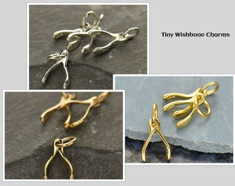 SAVE BIG -Tiny Wishbone Charms, Sterling Silver, Natural Bronze, Gold Plated